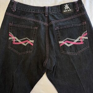 Vintage Y2K Red Ape Embroidered Logo Baggy Hip Hop Skater Jeans VTG Mens Size 42